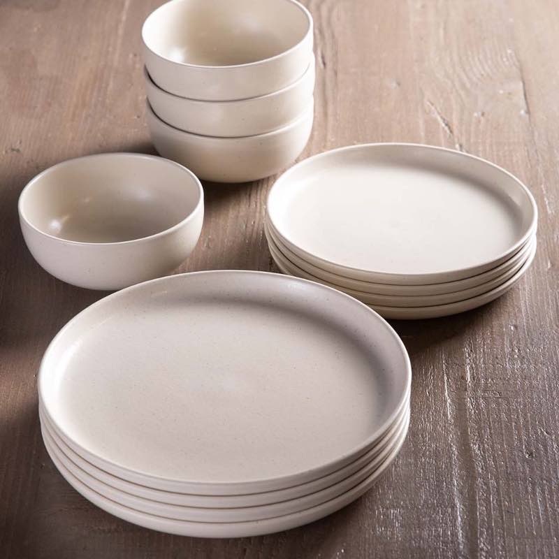 Pacifica Dinnerware Set with Soup/Cereal Bowls, Set of 12 - Vanilla Bean